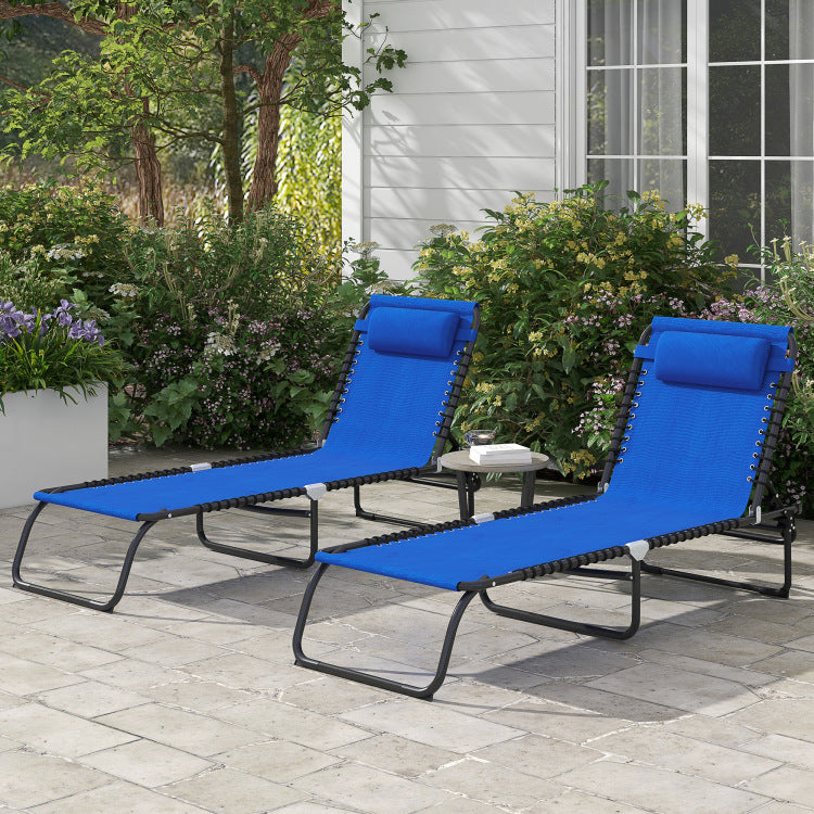 Outsunny Folding Chaise Lounge Pool Chair, Patio Sun Tanning Chair, Outdoor Lounge Chair With 4 Position Reclining Back, Mesh Seat For Beach, Yard, Patio, Blue
