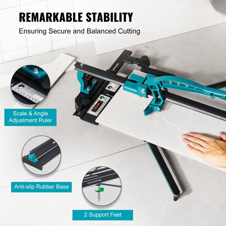Manual Tile Cutter, 48 Inch, Porcelain Ceramic Tile Cutter With Tungsten Carbide Cutting Wheel, Infrared Positioning, Anti Skid Feet, Durable Rails For Professional Installers Or Beginners
