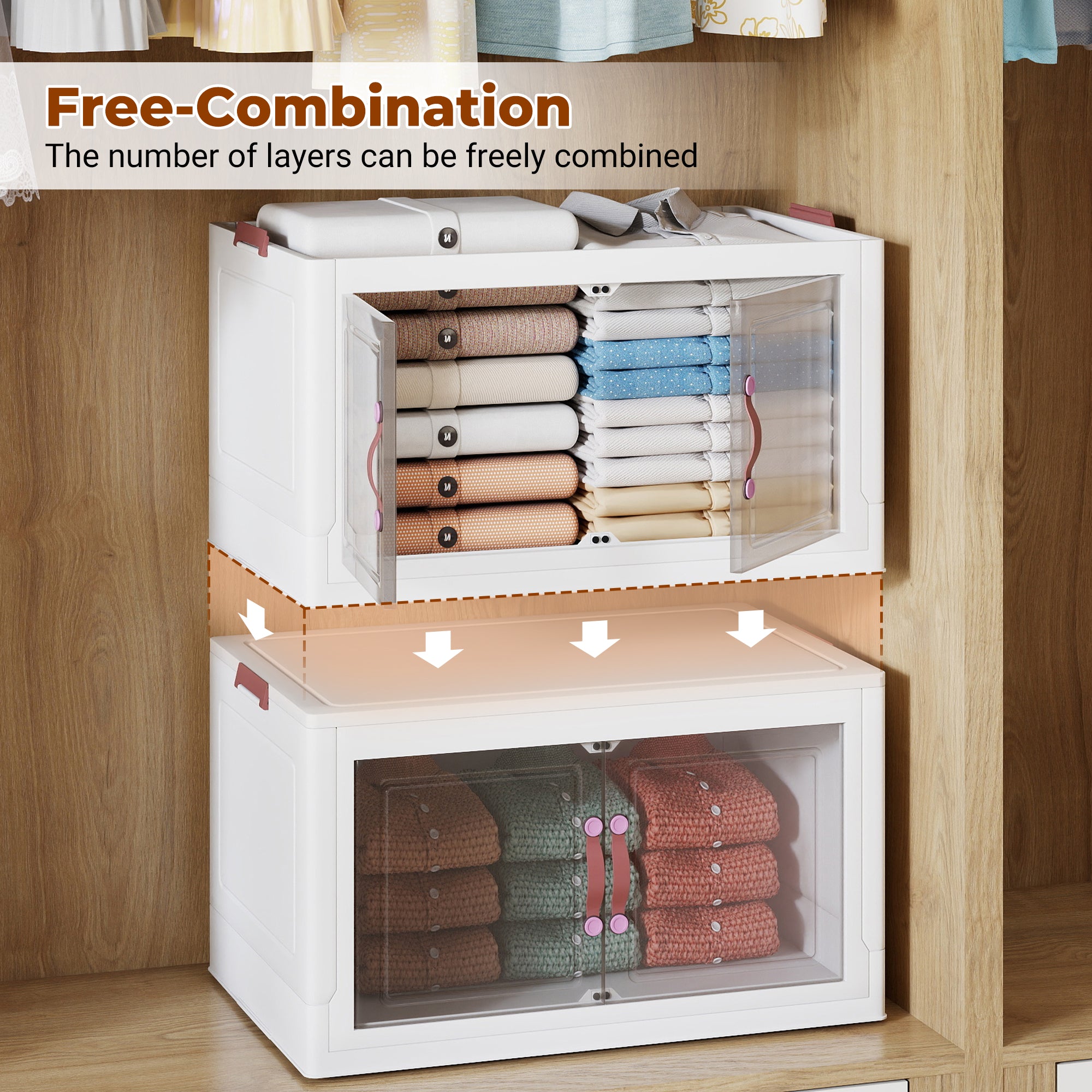 4 Tier Foldable Storage Cabinet Heavy Duty Pp Plastic Collapsible Organizer For Closet, Bedroom, Garage & Dorm, No Tools Needed, Easy To Store