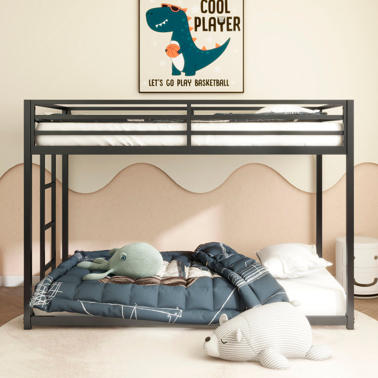 Adam Sturdy Twin Over Twin Bunk Bed Metal Black For Kids And Adult, Low Profile Twin Over Twin Bunk Bed With Ladder And Guardrails, Easy Climbing, Beds For Bedroom, Same As Original B083124170