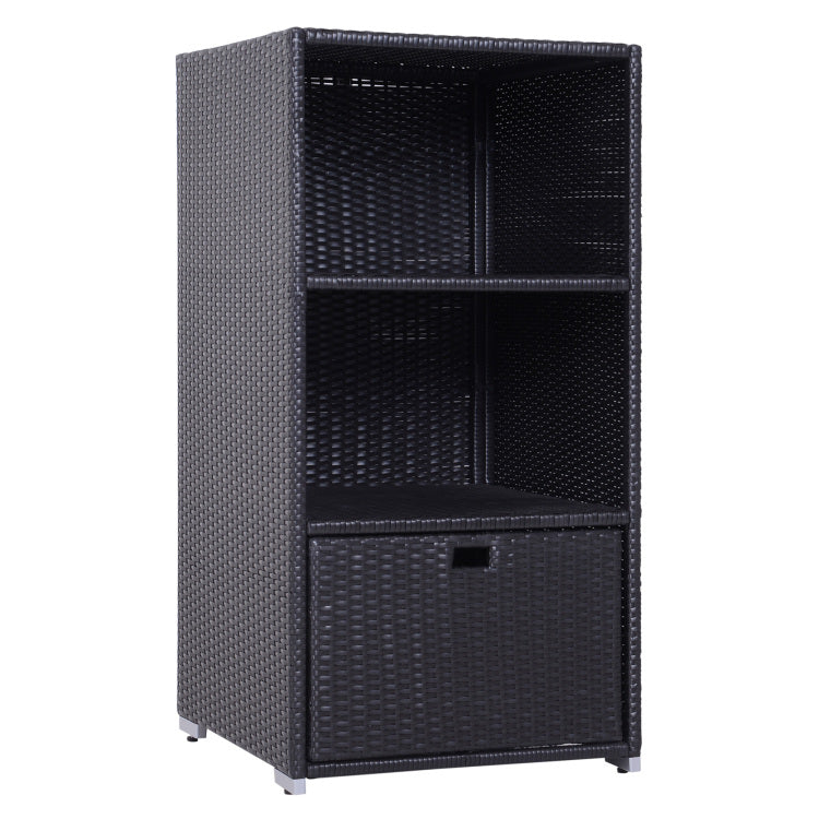 Outsunny Valet Pool Towel Rack, Waterproof Pe Plastic Rattan Wicker Storage Organizer, Indoor Outdoor Spa, And Hot Tub Accessory Storage, 2 Shelves, 1 Basket Drawer, Espresso