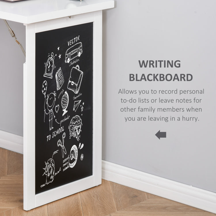 Homcom Fold Out Convertible Writing Table Wall Mount Desk Cabinet With Blackboard And Side Shelf Multi Function Home Office Workstation, White