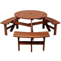 Wooden Picnic Table With 3 Built In Benches,6 Person Kids Picnic Table, With Umbrella Hole,Camping Dining Table For Garden Patio Backyard