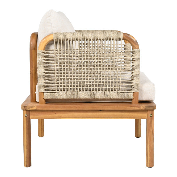 Outdoor Acacia Wood And Rope Club Chair With Cushions Set Of 2 Mp2