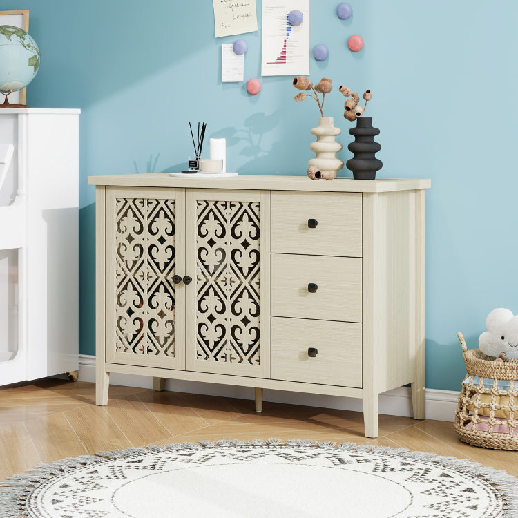 Hollowed Out Cabinet With 2 Door 3 Drawers, American Furniture, Suitable For Bedroom, Living Room, Study