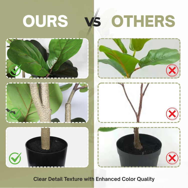 6Ft Artificial Fiddle Leaf Fig Tree With Black Plastic Pot, Real Touch Fake Indoor Plant For Home Office Living Room Corner Decoration, 1Pc Set