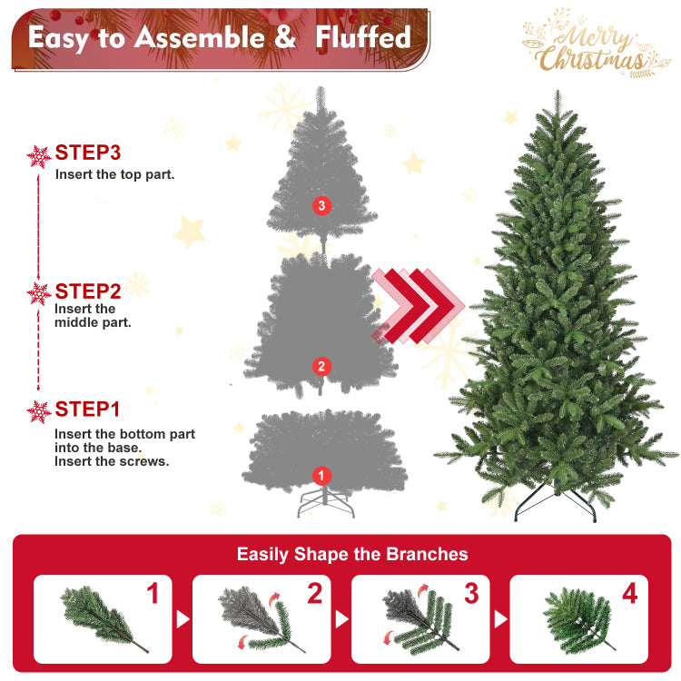 6Ft Artificial Christmas Tree, 1168 Branch Tips, Full Lush Hinged Pine With Pe Pvc Mixed Needles, Easy Assembly Holiday Tree With Sturdy Metal Stand For Indoor Christmas Decoration