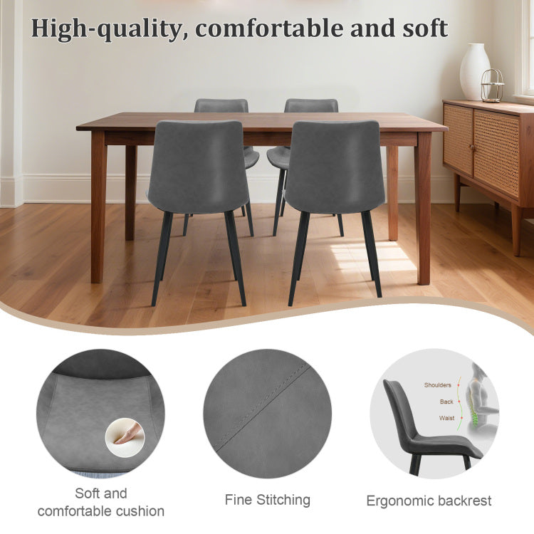 Grey Pu Leather Dining Chair With Metal Legs, Modern Upholstered Chair Set Of 4 For Kitchen, Restaurant, Living, Meeting Room