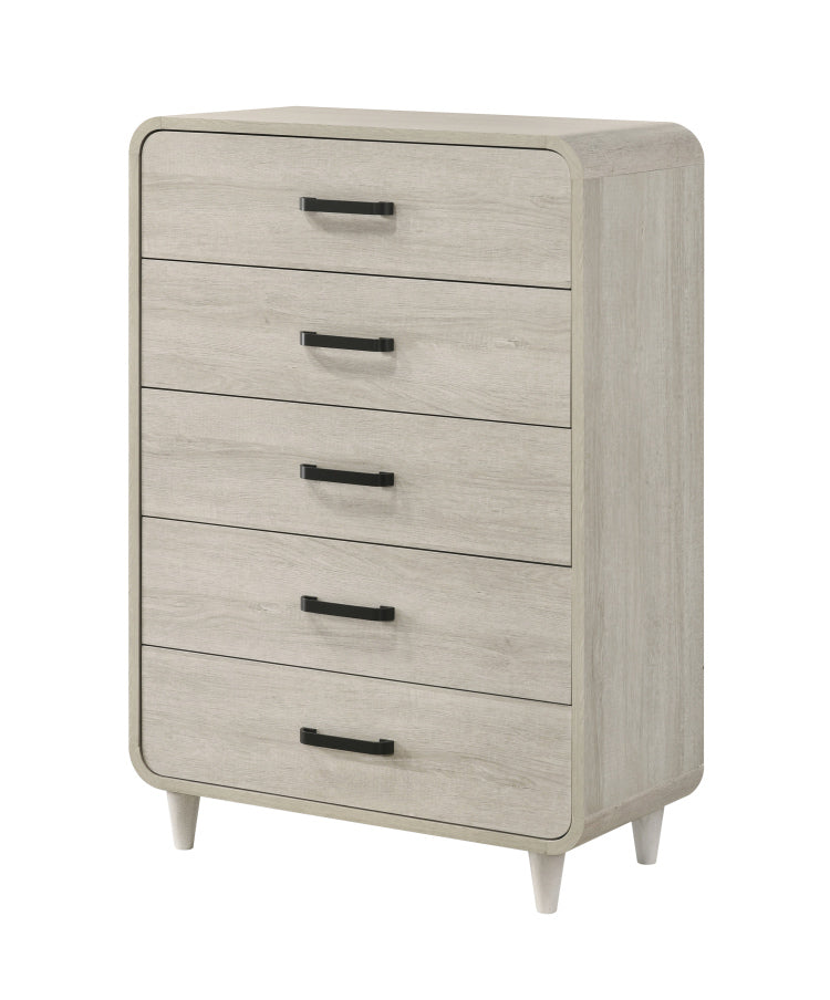 1Pc Contemporary White Finish Ample Drawer Space Five Drawers Tall Chest Storage Wooden Furniture Antique White Color