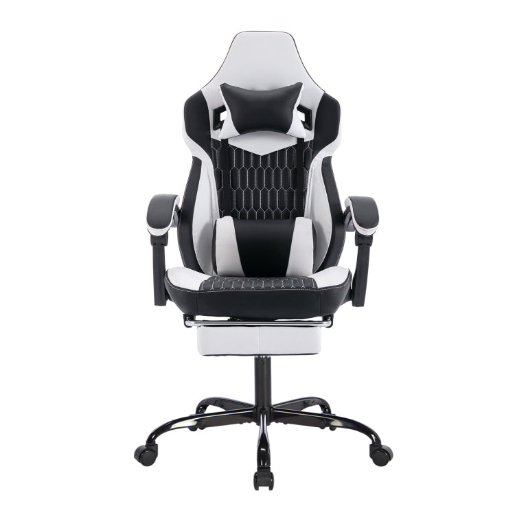 Gaming Chair With Footrest, High Back Gaming Chairs Pvc Leather Ergonomic Office Gamer Chair Headrest Lumbar Support Racing Style Video Gaming Chair Black White