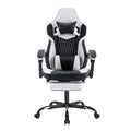 Gaming Chair With Footrest, High Back Gaming Chairs Pvc Leather Ergonomic Office Gamer Chair Headrest Lumbar Support Racing Style Video Gaming Chair Black White