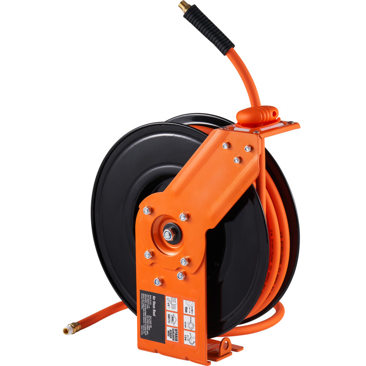 Retractable Air Hose Reel, 3 8 In X 50 Ft Hybrid Air Hose Max 300Psi, Air Compressor Hose Reel With 5 Ft Lead In, Ceiling Wall Mount Heavy Duty Single Arm Steel Reel