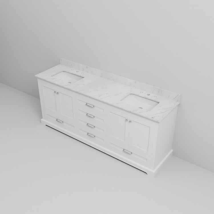 White Double Bath Vanity 80 In. W X 22 In. D, With Carrara Marble Top