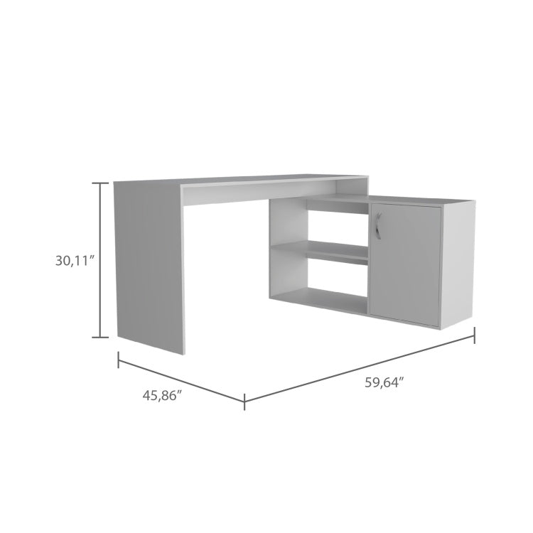 Dallas L Shaped Home Office Desk, Two Shelves, Single Door Cabinet