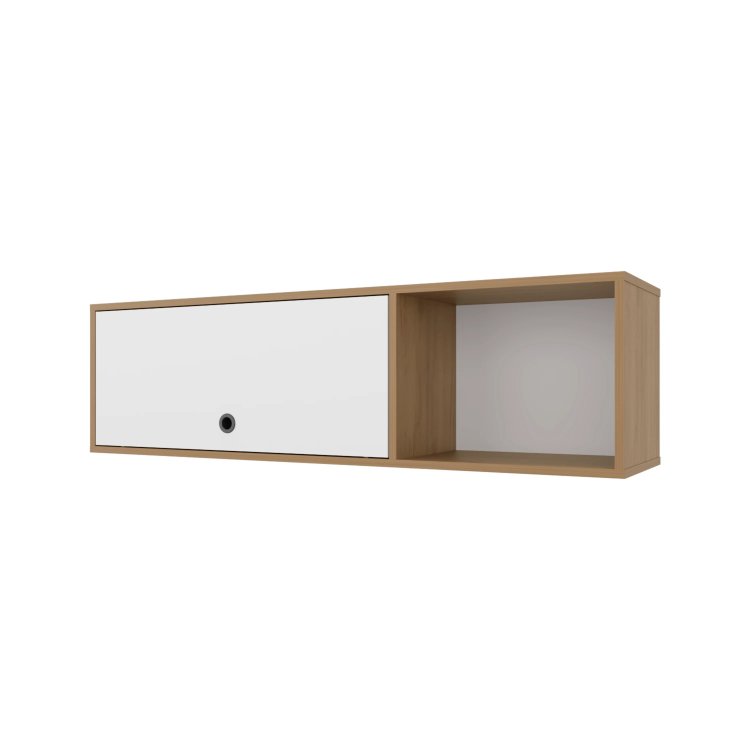 Natural Oak And White Wall Mounted Cabinet With Lift Up Door