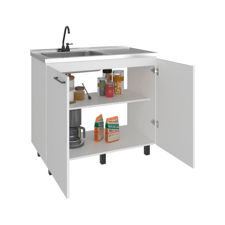 Napoles Utility Sink Complete With Faucet, Freestanding Base With Legs And Deep Stainless Steel Basin, Modern Multi Purpose Sink For Kitchen, Laundry Or Utility Room, White