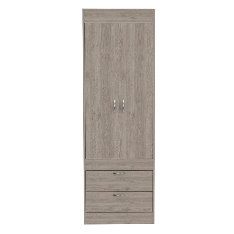 Lisboa Armoire, Rod, Double Door, Two Drawers, Metal Handles Light Gray