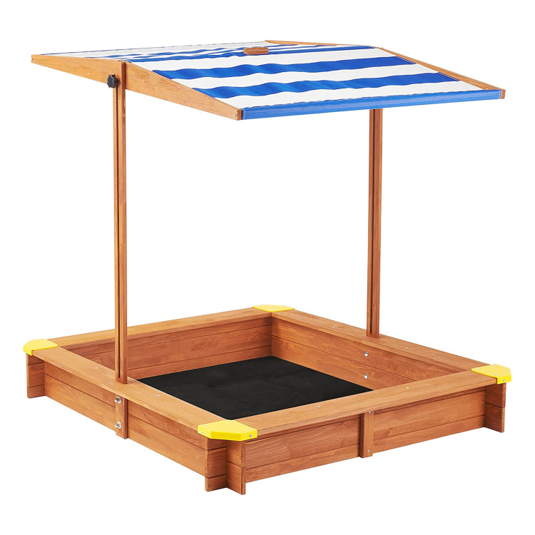 Kids Sandbox With Cover, 46" Wooden Sand Box W Adjustable Canopy, Large Outdoor Cedar Sandpit For Backyard Play