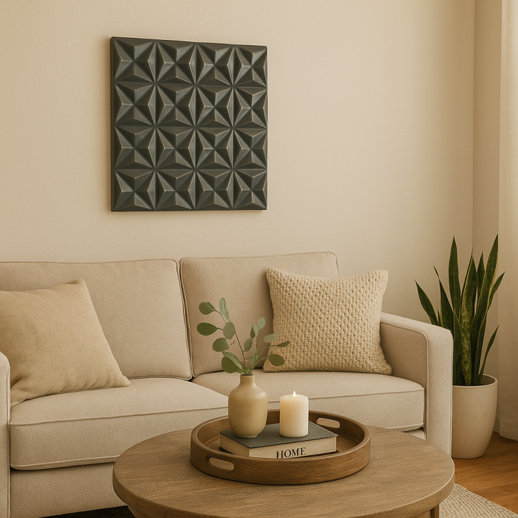 Black Square Shape Handcrafted Mdf Wall Decor 16"X16" Elegant Home Accent