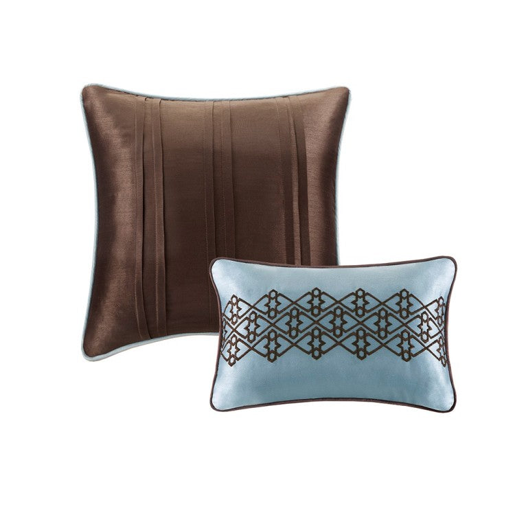 5 Piece Jacquard Quilt Set With Throw Pillows Blue Full Queen