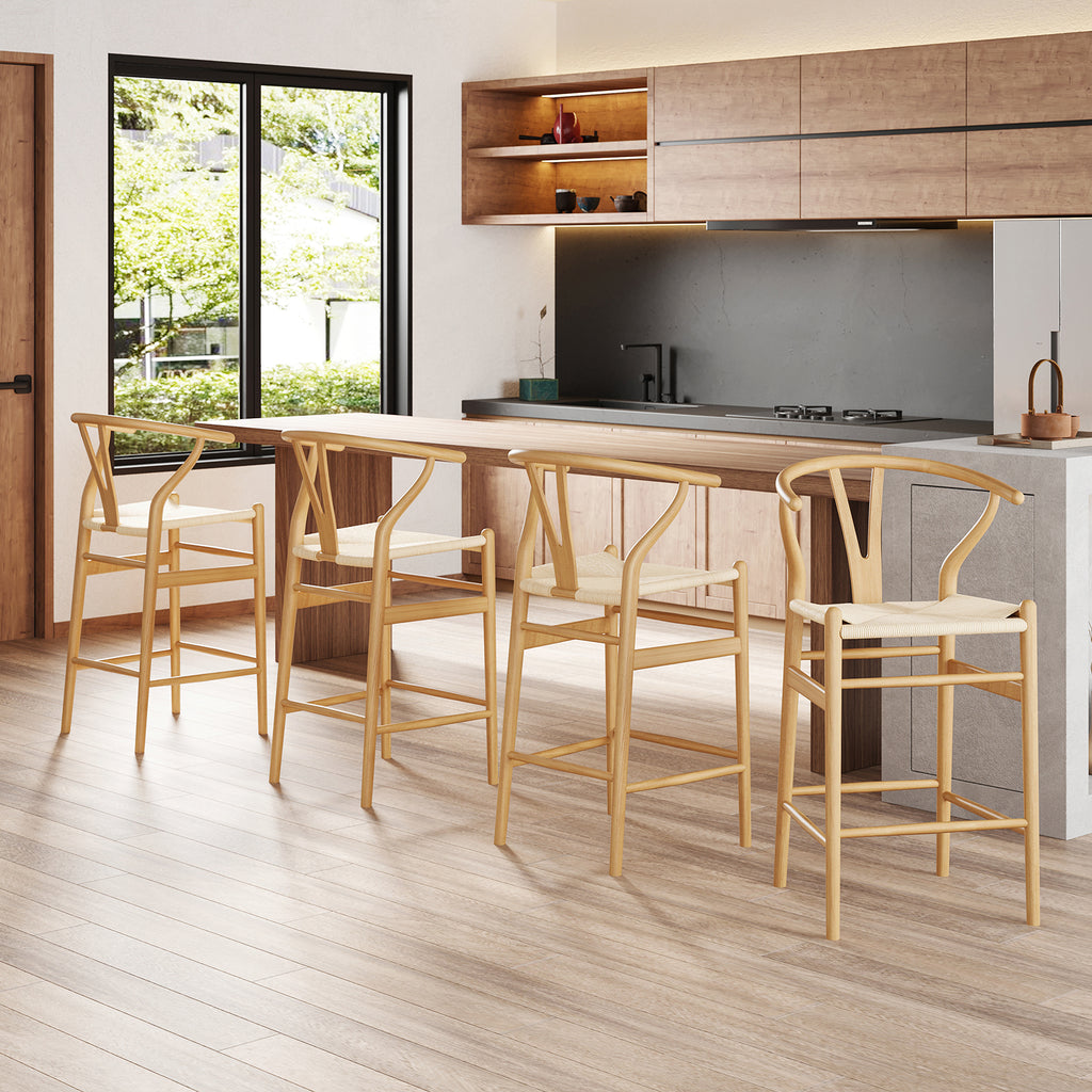 Wishbone Barstool,Weave Counter Height Bar Stools, Fully Assembled Rattan Bar Chairs For Kitchen Island,1Pc,Natural