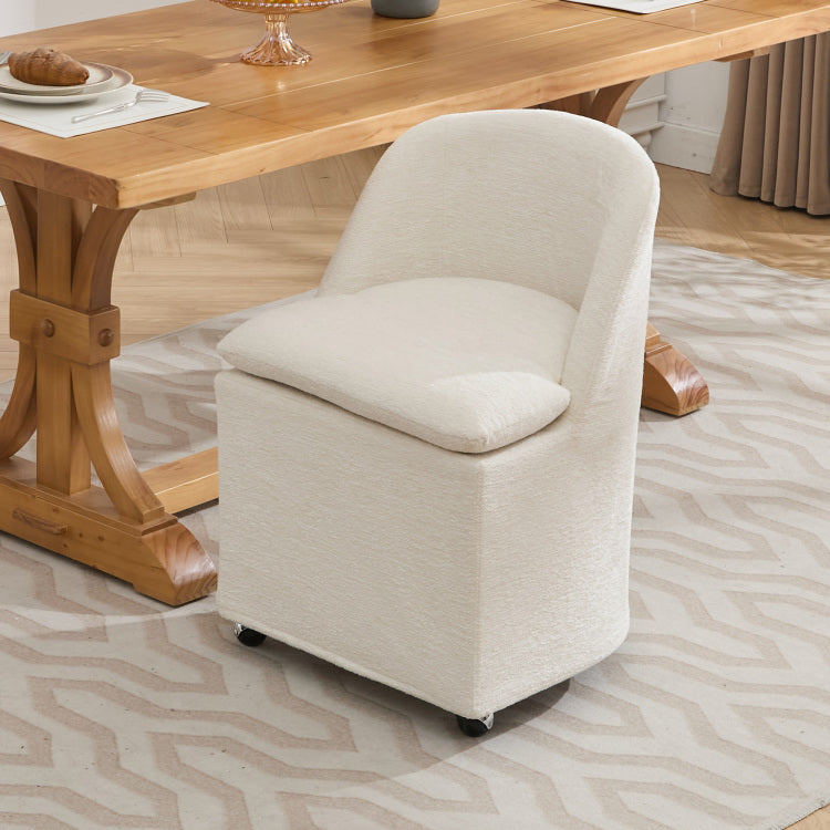 058 Set Of 2 Chenille Fabric Dining Chairs With Universal Wheels,Beige