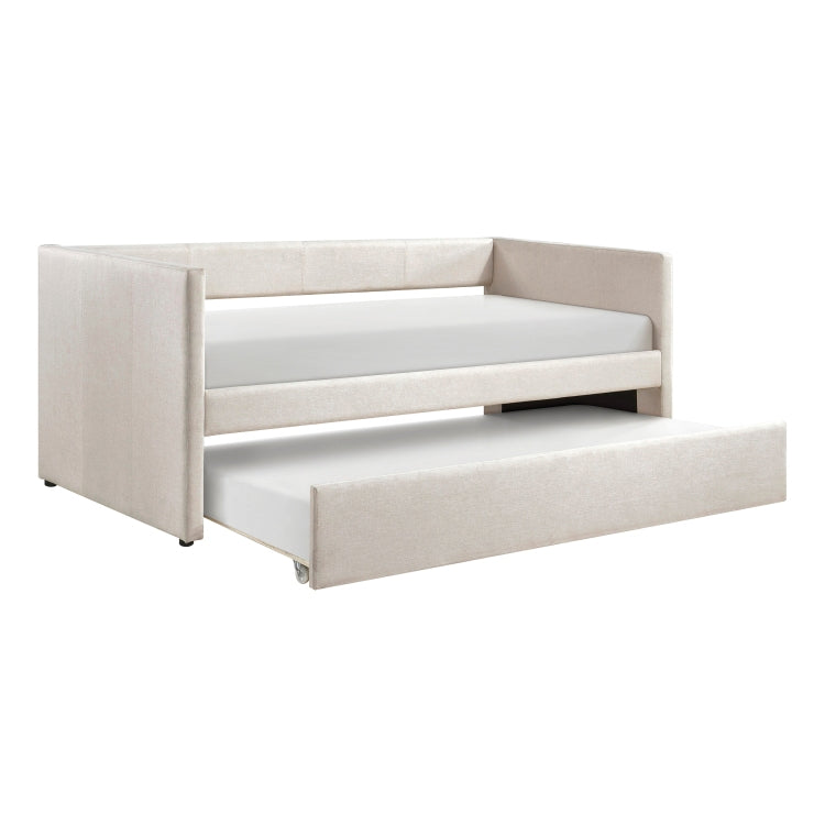 1Pc Daybed With Trundle Beige Fabric Upholstery Wooden Frame Modern Home Furniture