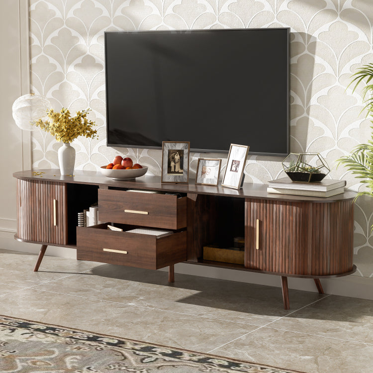 Mid Century Modern Tv Stand For 80" Tv, Entertainment Center With Storage For Living Room, Bedroom, Media Console Table With 2 Drawers