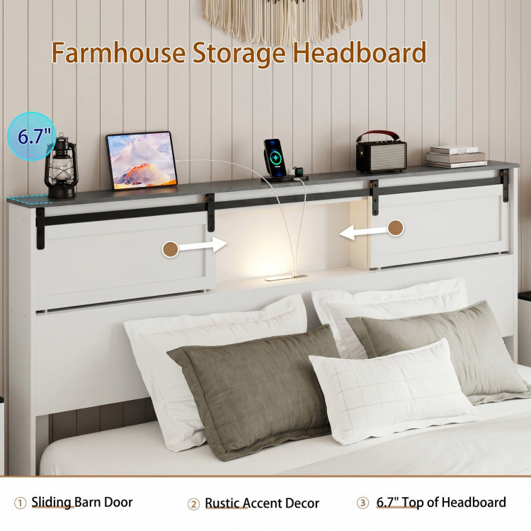 King Size Bed, Metal Bed Frame With Charging Station, No Need For Box Spring, White , No Noise, Easy To Assemble