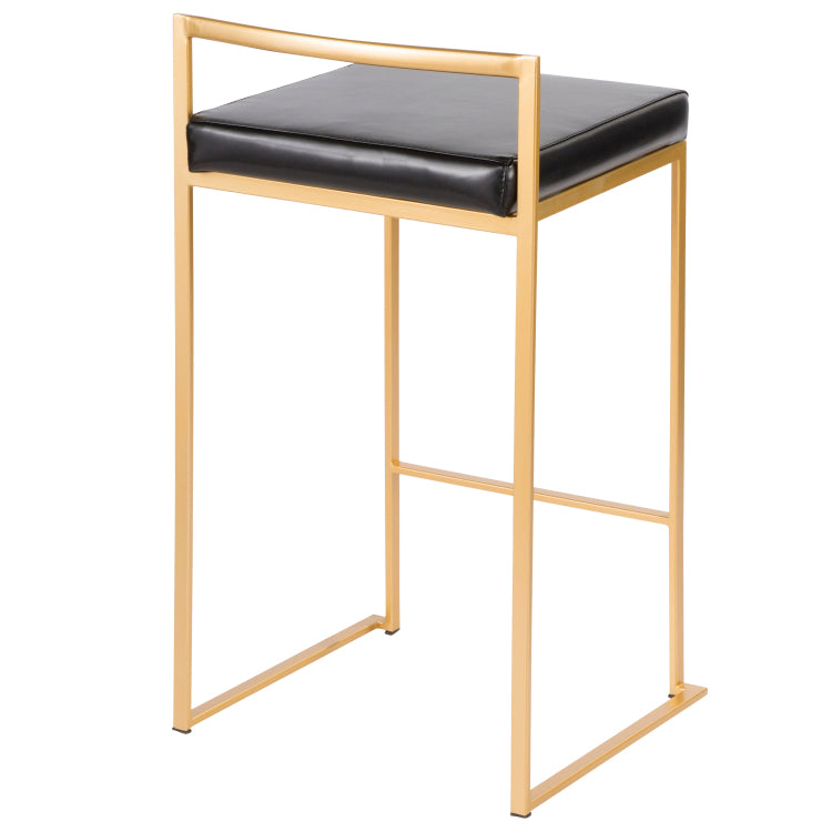 26" Contemporary Counter Stool In Gold Metal With Black Faux Leather Set Of 3