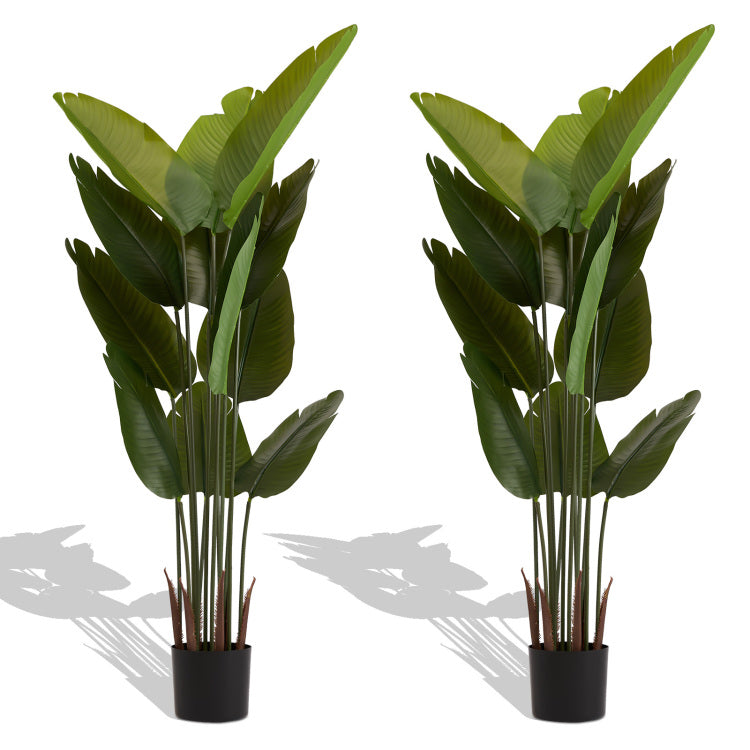 Artificial Bird Of Paradise Plant, 5.2Ft Tall Faux Tropical Palm Tree In Pot For Indoor Or Outdoor Home, Office, Or Garden Decoration, 2Pcs Set