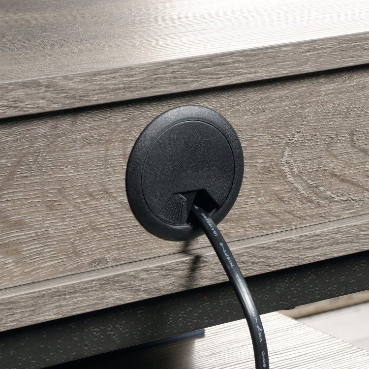 Industrial L Shaped Desk With Built In Usb Ports And Grommet Holes, Brown Finish