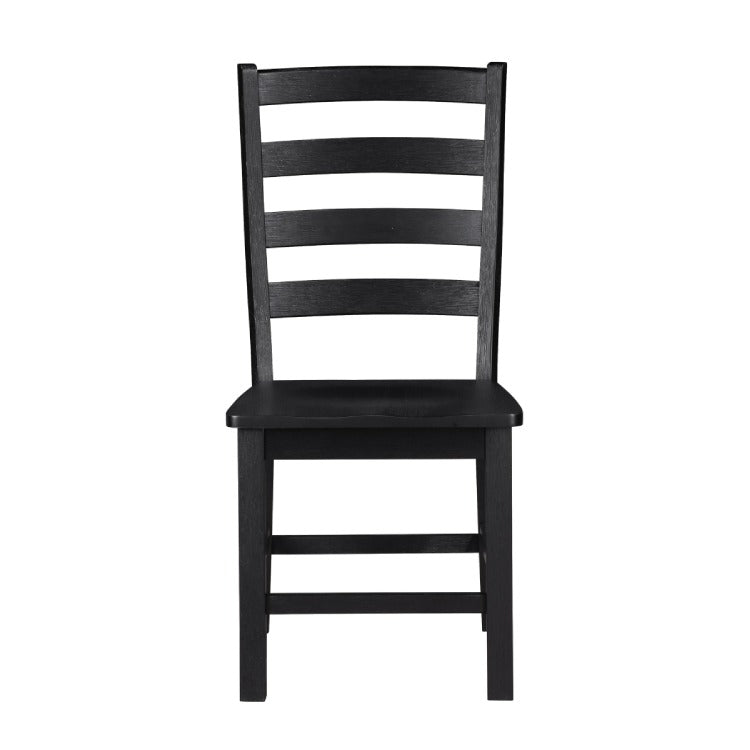 Reddy Side Chair Set Of 2, Ladder Back Farmhouse Style, Black Wood