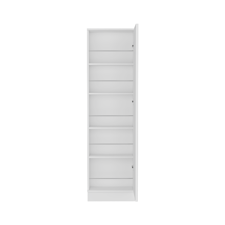 Shoe Rack 67" H, Five Internal Storage Shelves, A Mirror, A Door, Approximate Capacity Of 10 Pairs Of Shoes, White