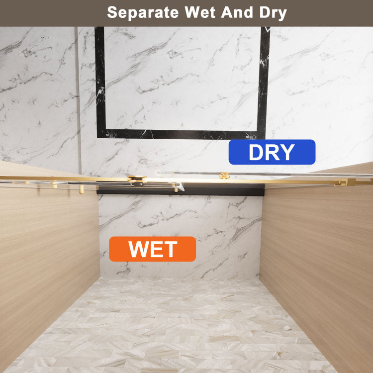 Frameless Single Sliding Shower Door 56 60 "W X 76" H, 1 4 " 6 Mm Clear Tempered Glass, Explosion Proof Film, Stainless Steel Handle Square Tube Track ,Brushed Gold