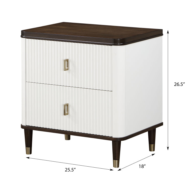 White And Brown 2 Drawer Nightstand With Usb Port
