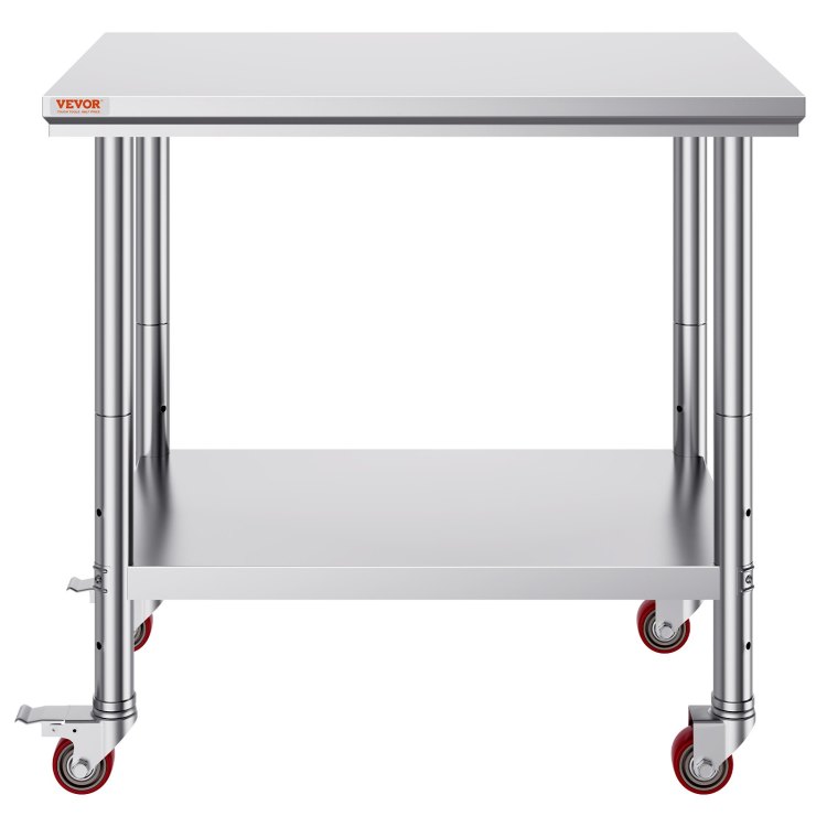 Stainless Steel Work Table 36X24 Inch With 4 Wheels Commercial Food Prep Worktable With Casters Heavy Duty Work Table For Commercial Kitchen Restaurant