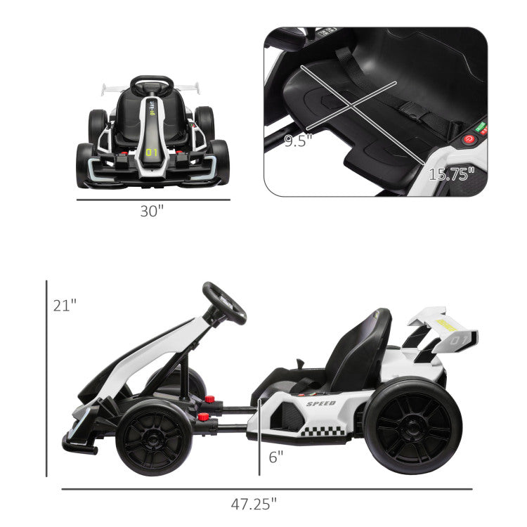 Aosom 24V 7.5 Mph Electric Go Kart With Adjustable Seat, Drifting Car Battery Powered Ride On Toy Outdoor With Slow Start, Button Start, Music, Honking Horn, Lights, For 6 12 Years Old, White