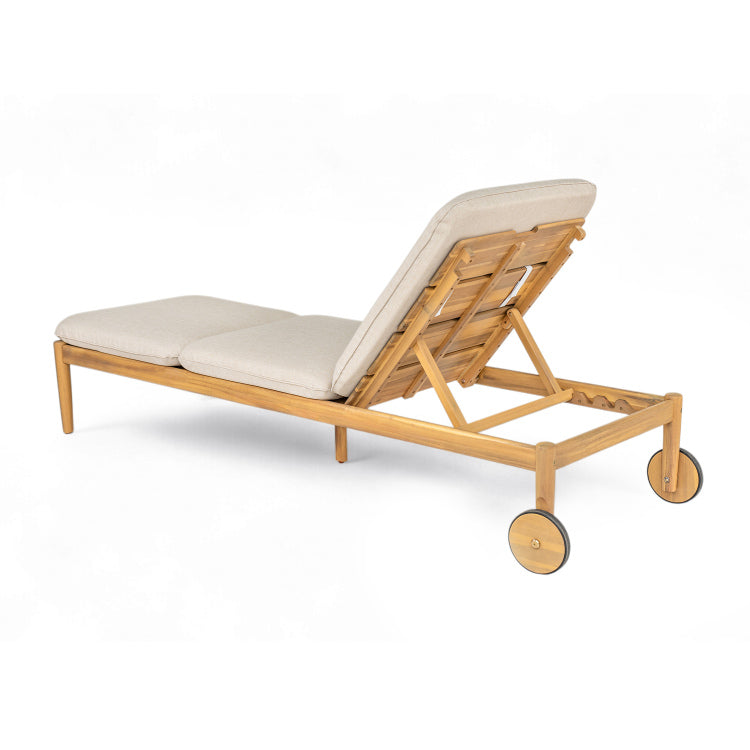 Riviera Outdoor Chaise Lounge With Wheels, Acacia Wood Frame Set Of 2