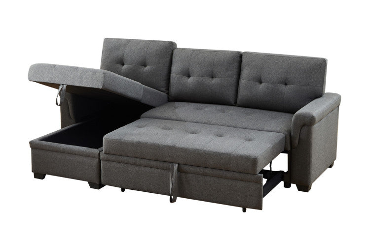 Jardin 84"W Dark Gray Linen Reversible Sleeper Sectional Sofa With Storage Chaise