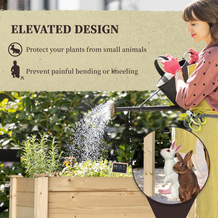 Outsunny Raised Garden Bed With Legs, 34" X 18" X 30", Elevated Wooden Planter Box, Self Draining With Bed Liner For Vegetables, Herbs, And Flowers Backyard, Patio, Balcony Use, Natural