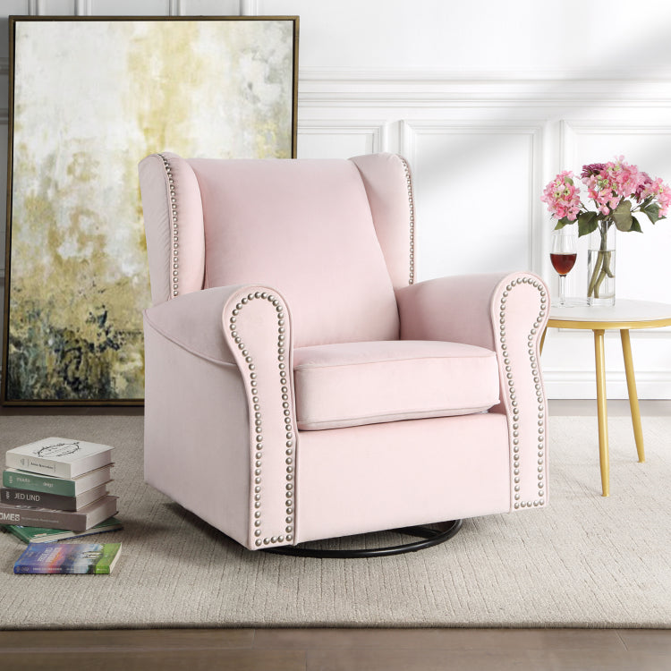 Fabric Upholstered Swivel Chair With Glider, Pink