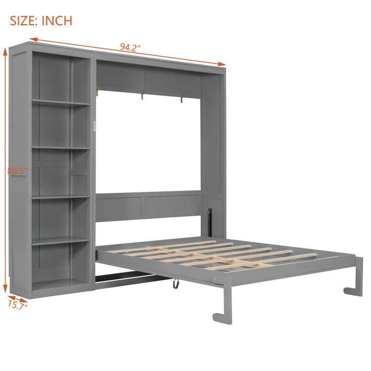 Queen Size Murphy Bed Wall Bed With Shelves,Gray Old Sku:Lp000697Aae 1