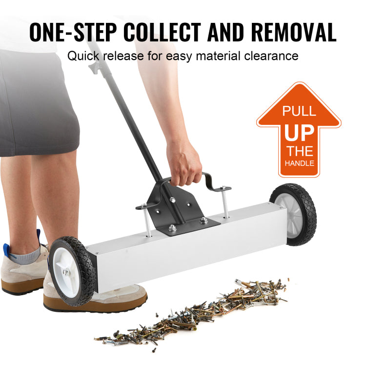 50Lbs Rolling Magnetic Sweeper With Wheels, Push Type Magnetic Pick Up Sweeper, 24 Inch Large Magnet Pickup Lawn Sweeper With Telescoping Handle, Easy Cleanup Of Workshop Garage Yard