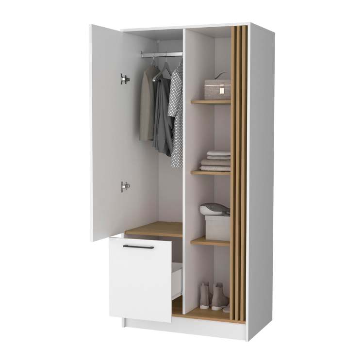Natural Oak Wardrobe Organizer With Shelves And Rod