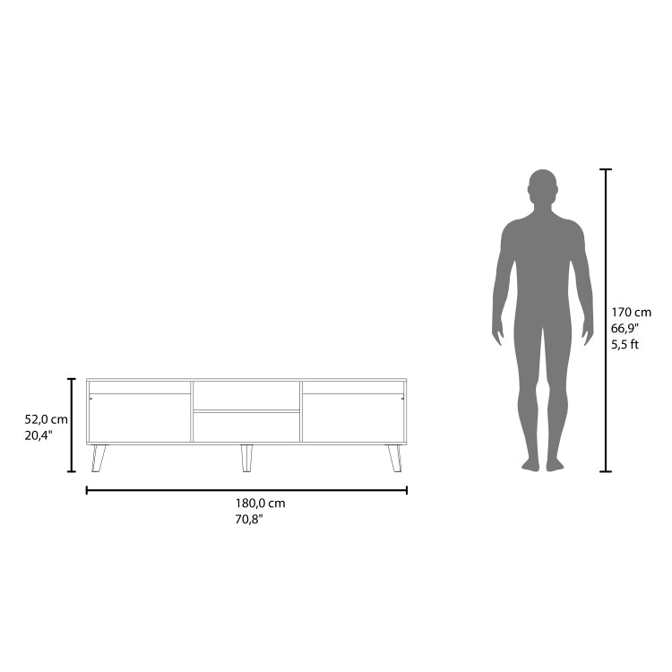 Polaris Tv Stand With Open Shelves, Two Storage Shelves For Media Storage And Entertainment Console, Perfect For Living Room Or Bedroom