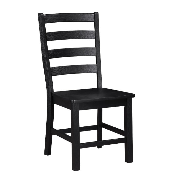 Reddy Side Chair Set Of 2, Ladder Back Farmhouse Style, Black Wood