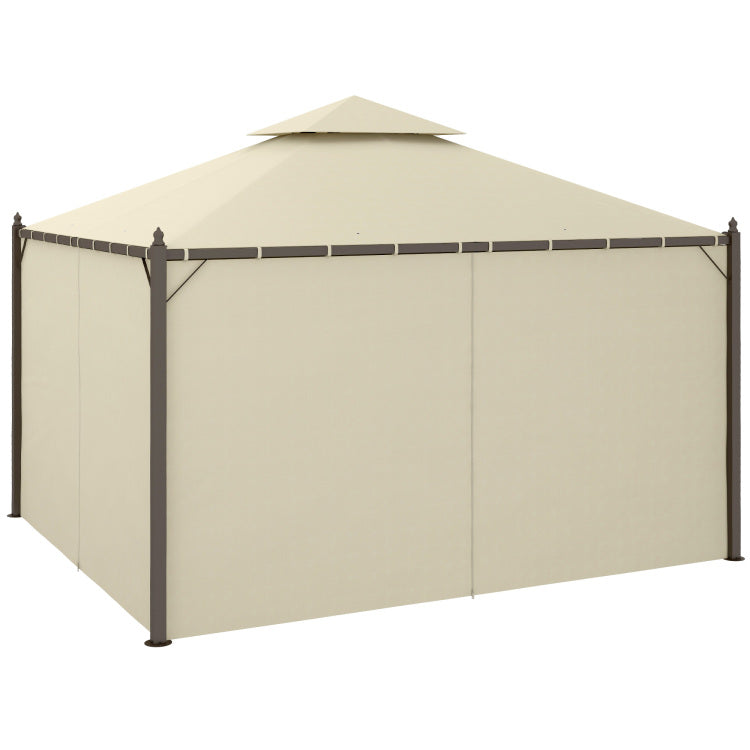 Outsunny 10' X 12' Steel Outdoor Patio Gazebo With Polyester Privacy Curtains, Two Tier Roof For Air, Large Design