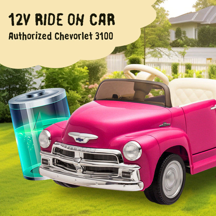 12V Kids Ride On Truck Car W Parents Control, Licensed Chevrolet 3100 Pickup,Electric Car For Kid,Vintage Modeling,3 Speeds,Led Lights,Bluetooth,Usb,High Power Up To 4.35 Km H,Age 3