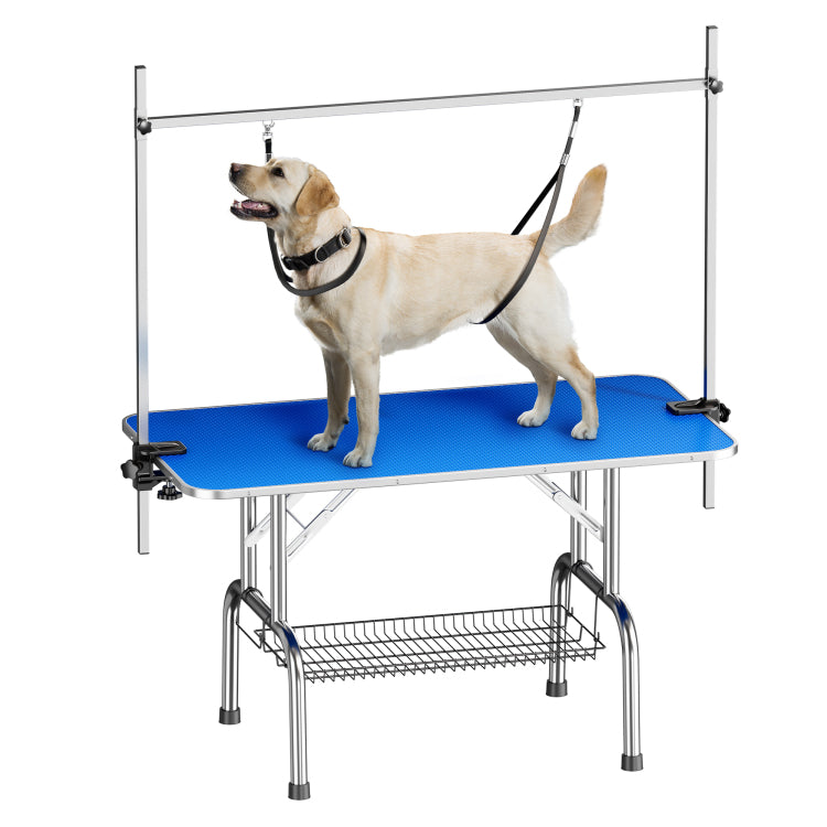 Large Grooming Table For Pet Dog And Cat With Adjustable Arm And Clamps Large Heavy Duty Animal Grooming Table, 46'' Blue